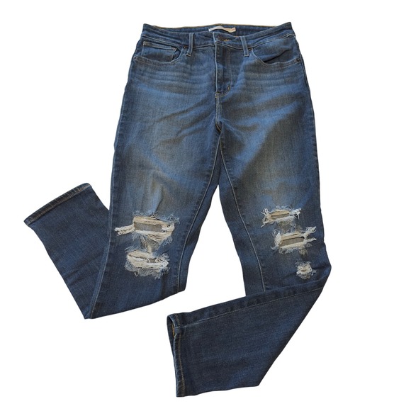 Levi's Denim - Levis 721 High Rise Skinny Ankle Jeans Blue Distressed Ripped Womens Size 29